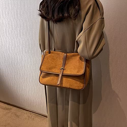 Mudono Handbags for Women Soft Suede Tote Bag Spacious Square Shoulder Purse Vintage Crossbody Messenger Satchel