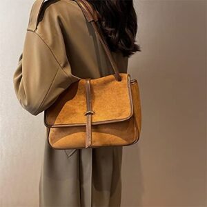 Mudono Handbags for Women Soft Suede Tote Bag Spacious Square Shoulder Purse Vintage Crossbody Messenger Satchel