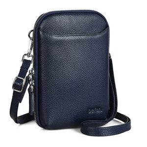 befen cell phone purse wallet crossbody for women, genuine leather phone bag zip around crossbody bag-dark blue