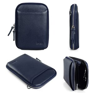 befen Cell Phone Purse Wallet Crossbody for Women, Genuine Leather Phone Bag Zip Around Crossbody Bag-Dark Blue