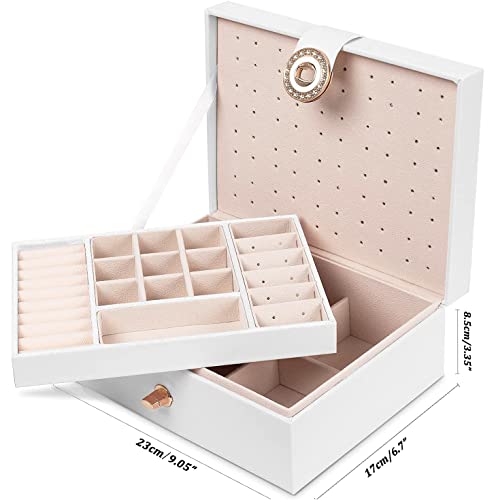 QBestry Stud Earring Organizer for Girls White Jewelry Box for Earrings Necklace Jewelry Organizer Studs,Girls Earring Box for Womens Necklace Holder Rings Organizer Jewelry Earring Storage Box,White