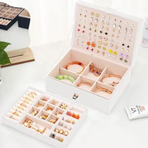 QBestry Stud Earring Organizer for Girls White Jewelry Box for Earrings Necklace Jewelry Organizer Studs,Girls Earring Box for Womens Necklace Holder Rings Organizer Jewelry Earring Storage Box,White