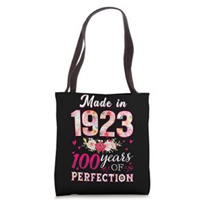 made in 1923 100 years of perfection flowers birthday gifts tote bag