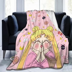 slafoiu anime blanket cute pink throw blanket soft cozy blankets for bed sofa couch gifts for women girls 50″ x 40″