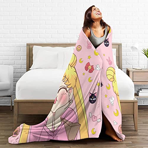 Slafoiu Anime Blanket Cute Pink Throw Blanket Soft Cozy Blankets for Bed Sofa Couch Gifts for Women Girls 50" x 40"