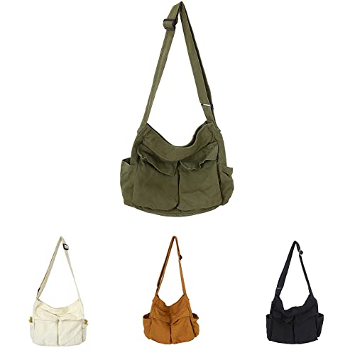 Women's Canvas Hobo Bag Large Crossbody Messenger Bag with Multiple Pockets Shoulder Shoulder Tote Bag for Men Green