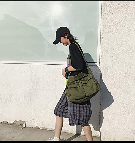Women's Canvas Hobo Bag Large Crossbody Messenger Bag with Multiple Pockets Shoulder Shoulder Tote Bag for Men Green