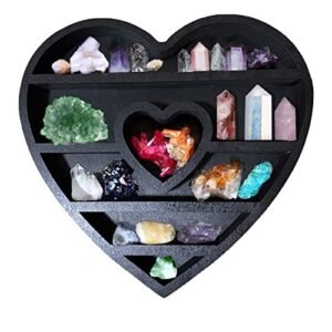 neegaurd wood crystal display shelf for stones wooden heart shaped shelf for crystals and stones black crystal holder crystal organizer shelf for living room, bed room (heart shape)