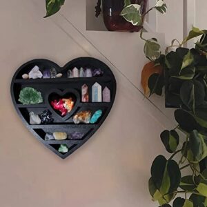 Neegaurd Wood Crystal Display Shelf for Stones Wooden Heart Shaped Shelf for Crystals and Stones Black Crystal Holder Crystal Organizer Shelf for Living Room, Bed Room (Heart Shape)