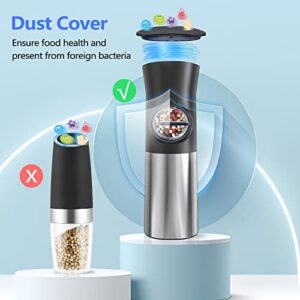 2023 Upgraded Electric Salt and Pepper Grinder Set Rechargeable, Automatic Salt and Pepper Grinder with LED Light, Adjustable Coarseness One Hand Operation Gravity Pepper Mill Grinder Refillable