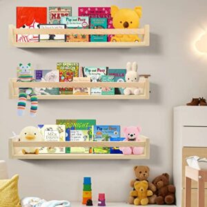 lixintray floating bookshelf 24 inches set of 3, wall mounted nursery book shelves for bathroom decor, kids room, kitchen spice rack, book shelf organizer for baby nursery decor