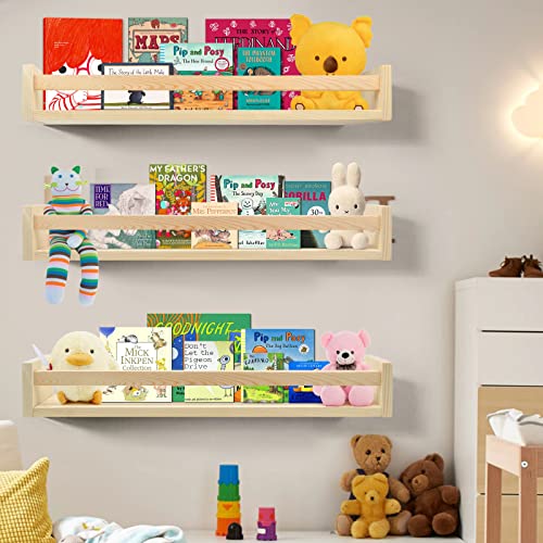 Lixintray Floating Bookshelf 24 Inches Set of 3, Wall Mounted Nursery Book Shelves for Bathroom Decor, Kids Room, Kitchen Spice Rack, Book Shelf Organizer for Baby Nursery Decor