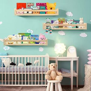 Lixintray Floating Bookshelf 24 Inches Set of 3, Wall Mounted Nursery Book Shelves for Bathroom Decor, Kids Room, Kitchen Spice Rack, Book Shelf Organizer for Baby Nursery Decor