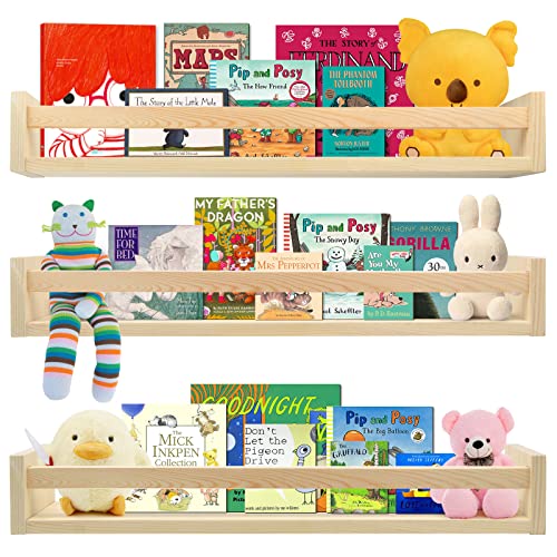 Lixintray Floating Bookshelf 24 Inches Set of 3, Wall Mounted Nursery Book Shelves for Bathroom Decor, Kids Room, Kitchen Spice Rack, Book Shelf Organizer for Baby Nursery Decor