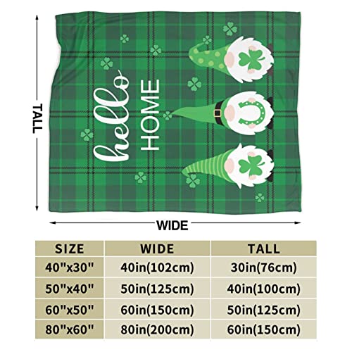 LARIAU St. Patrick's Day Gnome Blanket Irish Festival Shamrocks Green Plaid Blanket Cute Lucky Leprechaun Decorations Blanket for Couch Bed Sofa 50x60 inches