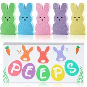 6 pieces easter decor wooden bunny tiered tray decoration peeps bunny table wooden signs shiny spring rabbit shape wood tabletop decor craft tags easter peeps wooden signs for easter spring party desk