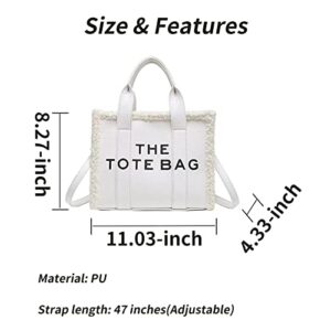 ukia The Tote Bag for Women, Leather Small Tote Bag with Zipper Crossbody Tote Bag for School, Office (White)