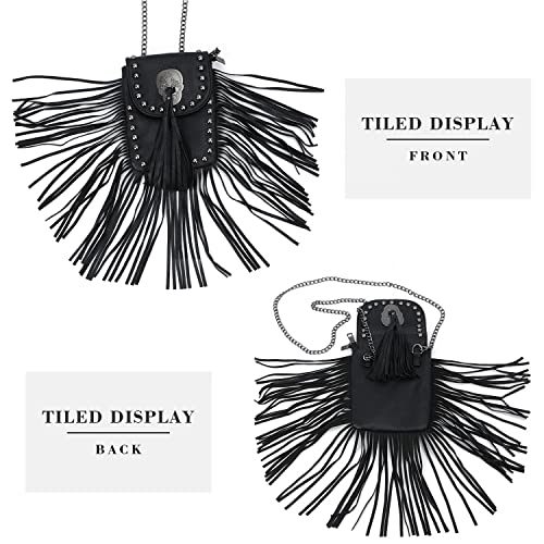 Oweisong Leather Skull Fringe Purses for Women Black Tassel Shoulder Crossbody Bag Unique Gothic Punk Satchel Handbag