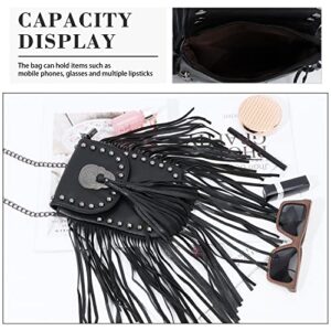 Oweisong Leather Skull Fringe Purses for Women Black Tassel Shoulder Crossbody Bag Unique Gothic Punk Satchel Handbag