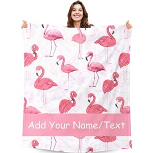 Custom Name Flamingo Blanket Gifts, 50"x40" Pink Flamingo Throw Blankets, Personalized Fuzzy Soft Plush Blanket for Girls Women, Gifts for Flamingo Lovers, All Season Throw Blanket for Sofa Bed Couch