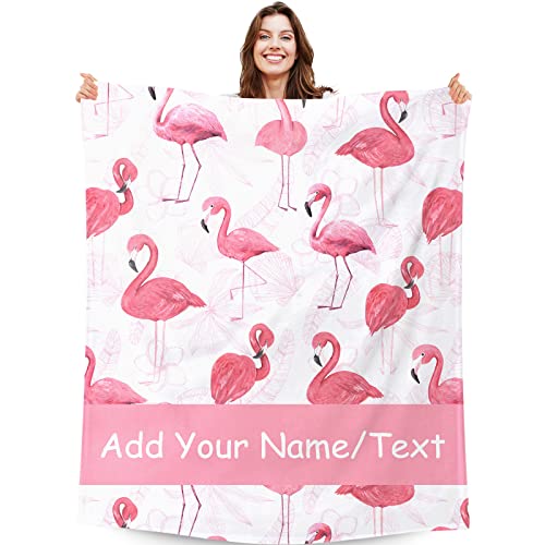 Custom Name Flamingo Blanket Gifts, 50"x40" Pink Flamingo Throw Blankets, Personalized Fuzzy Soft Plush Blanket for Girls Women, Gifts for Flamingo Lovers, All Season Throw Blanket for Sofa Bed Couch