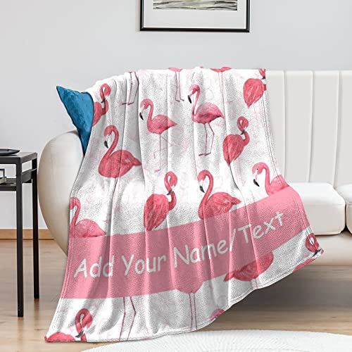 Custom Name Flamingo Blanket Gifts, 50"x40" Pink Flamingo Throw Blankets, Personalized Fuzzy Soft Plush Blanket for Girls Women, Gifts for Flamingo Lovers, All Season Throw Blanket for Sofa Bed Couch