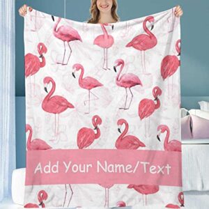 Custom Name Flamingo Blanket Gifts, 50"x40" Pink Flamingo Throw Blankets, Personalized Fuzzy Soft Plush Blanket for Girls Women, Gifts for Flamingo Lovers, All Season Throw Blanket for Sofa Bed Couch