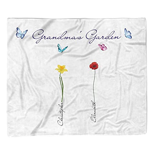 IZI POD Personalized Grandkids Names Fleece Sherpa Throw Blankets Grandma's Garden Blanket Custom Birth Month Flowers Blanket Birthday Gifts for Grandma Nana Mimi Gigi Grandmother - Gift 2