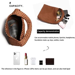 Fashion Woven Purse for Women Top-handle Shoulder Bag Neoprene Hobo Tote Retro Wrist Bag Travel Handbag Work Shopping Daily (Black)