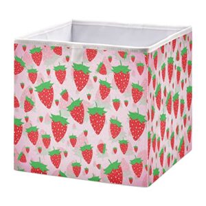 kigai strawberry cube storage bins – 11x11x11 in large foldable cubes organizer storage basket for home office, nursery, shelf, closet