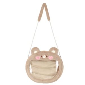 kawaii ita bag plush crossbody bag, cute animal fuzzy backpack shoulder bag clear window lolita bag cosplay itabag for girls (brown)