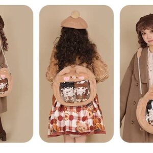 Kawaii Ita Bag Plush Crossbody Bag, Cute Animal Fuzzy Backpack Shoulder Bag Clear Window Lolita Bag Cosplay Itabag for Girls (Brown)