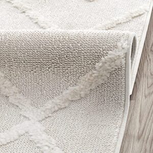 antep rugs palafito 2×7 geometric shag diamond high-low pile textured indoor runner rug (beige, 2′ x 7′)