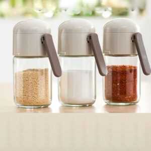 quantitative salt shaker, metering salt shaker glass, metered salt dispenser, salt and pepper shaker, quantitative, push type, condiment bottle dispenser (3 pcs)