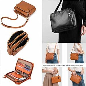 Genryu Crossbody Leather Shoulder Bags and Clutches, Three Layer Leather Crossbody Shoulder, Women's Casual Multi Layers Purses Clutches (Brown)