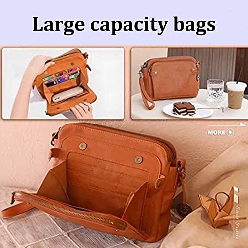 Genryu Crossbody Leather Shoulder Bags and Clutches, Three Layer Leather Crossbody Shoulder, Women's Casual Multi Layers Purses Clutches (Brown)