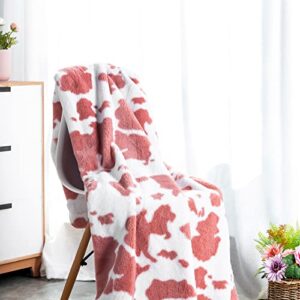 paper jazz cartoon cow print blanket, soft flannel blanket fleece cute cow throw blanket lightweight sofa bed travel blankets for baby kids adults girls boys teens gift (pink cow, 63x79inch)