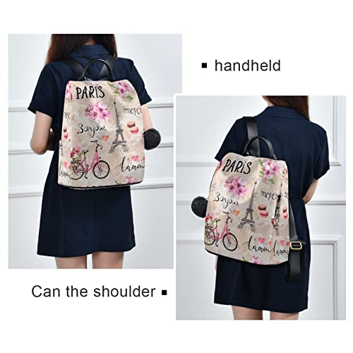 Mcyhzjd Backpack Purse, Paris Eiffel Tower with Rose Flowers French Anti-theft Casual College School Ladies Fashion Shoulder Bag