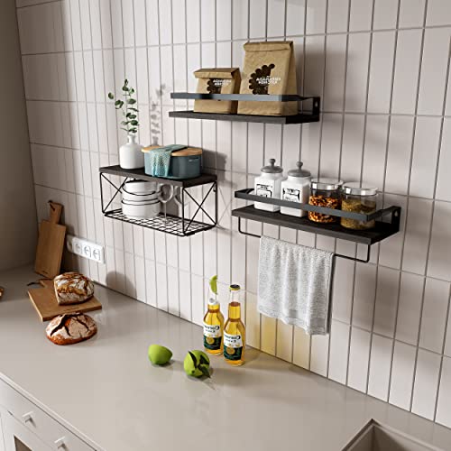 Hoiicco Floating Shelves With Wire Storage Basket Rustic Bathroom