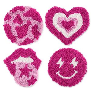 preppy tufted coasters smiling face cute heart pink pastel rug funny cup for table gifts desk coffee room kitchen decor drinks housewarming gift y2k aesthetic stuff for women girls students 4pcs