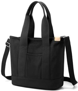 canvas tote bag for women with zipper organizer big shoulder handbags purse women crossbody bag black