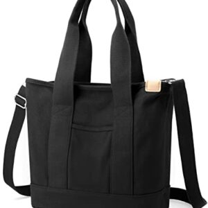 Canvas Tote Bag for Women with Zipper Organizer Big Shoulder Handbags Purse Women Crossbody Bag Black