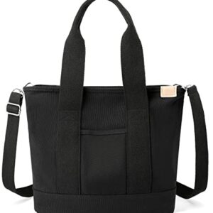 Canvas Tote Bag for Women with Zipper Organizer Big Shoulder Handbags Purse Women Crossbody Bag Black
