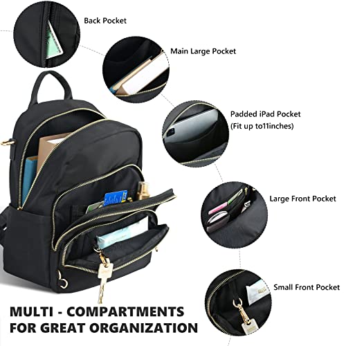 Glam4ever Mini Backpack Purse for Women Teen Girls Black Nylon Daypacks School Bag Travel Bag Hiking Bag Shoulder Bag Crossbody Bag Shopping Bag