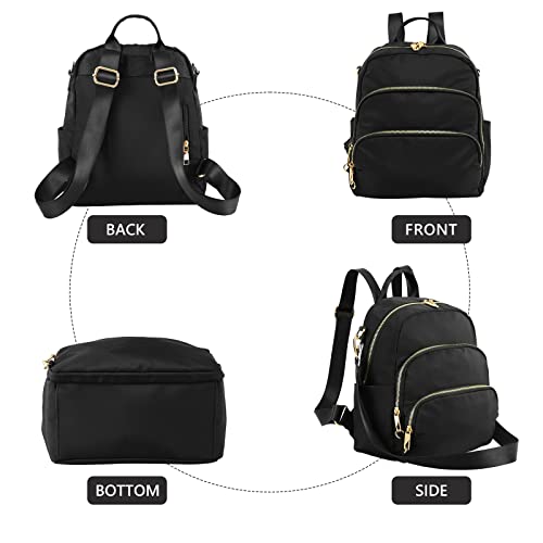 Glam4ever Mini Backpack Purse for Women Teen Girls Black Nylon Daypacks School Bag Travel Bag Hiking Bag Shoulder Bag Crossbody Bag Shopping Bag