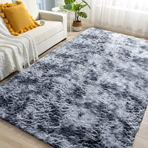 rocyjulin small area rug 3×5 for bedroom, thickened throw rugs for living room, ultra soft non-slip shag fuzzy carpets for boys, girls, grey