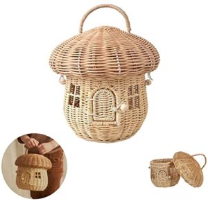 chadwick easter basket for kids – 12 inch wicker bunny basket with handle & lid, mushroom shape portable easter baskets for eggs, candy storage, picnic, desktop decoration, party gifts, photo props