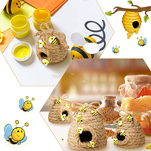 3 Pieces Bee Hive Decor Honey Bee Tiered Tray Decor Summer Spring Bumble Bee Decorations Mini Jute Beehive Farmhouse Kitchen Decor for Table Shelf Sitter Home Coffee Bar Themed Party