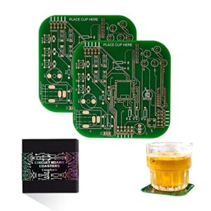 coasters for drinks in pcb-design green coasters decor with immersion gold circuit board coasters for coffee table bar office tech gifts for boyfriend gamer geek engineer dad men (2 x green/pack)