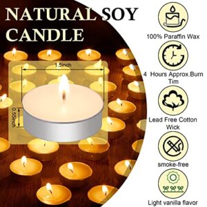 200 Pcs Scented Tea Lights Candles Vanilla Tea Candles, 4 Hour Long Burn Time White Small Candle for Christmas Home Wedding Party Holiday Dinner Table Decoration